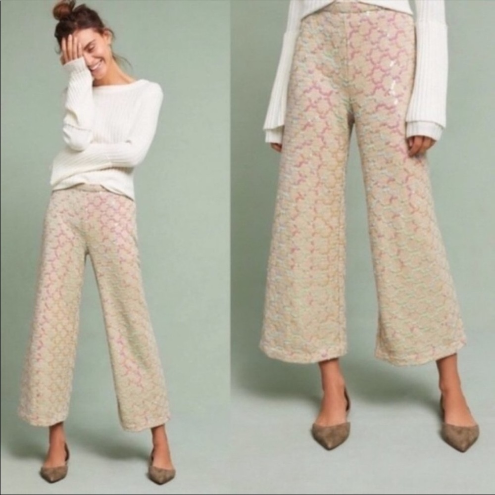 Anthro “Showstopper” Sequined Wide-Legs Pants 14